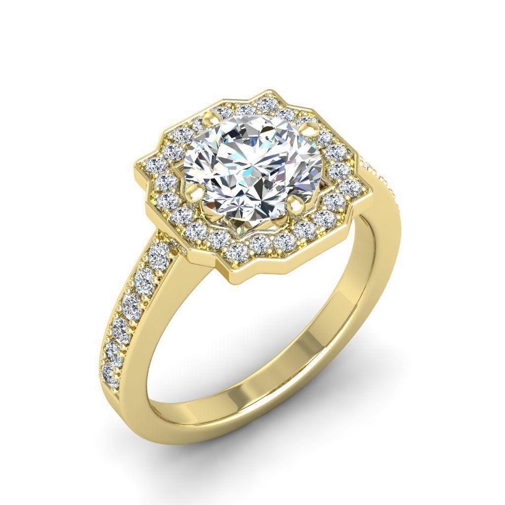 Engagement Diamond Halo ring round 3D print model_6