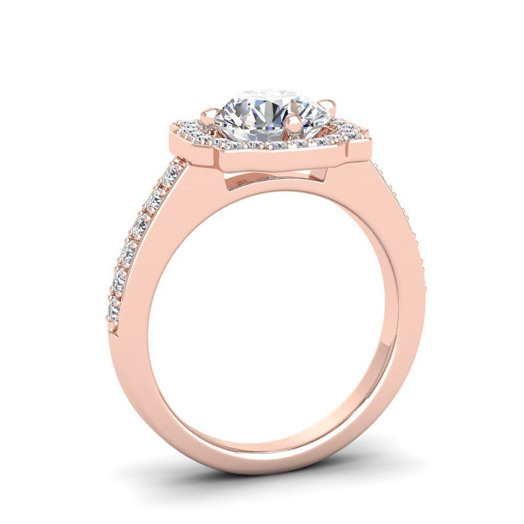 Engagement Diamond Halo ring round 3D print model_10