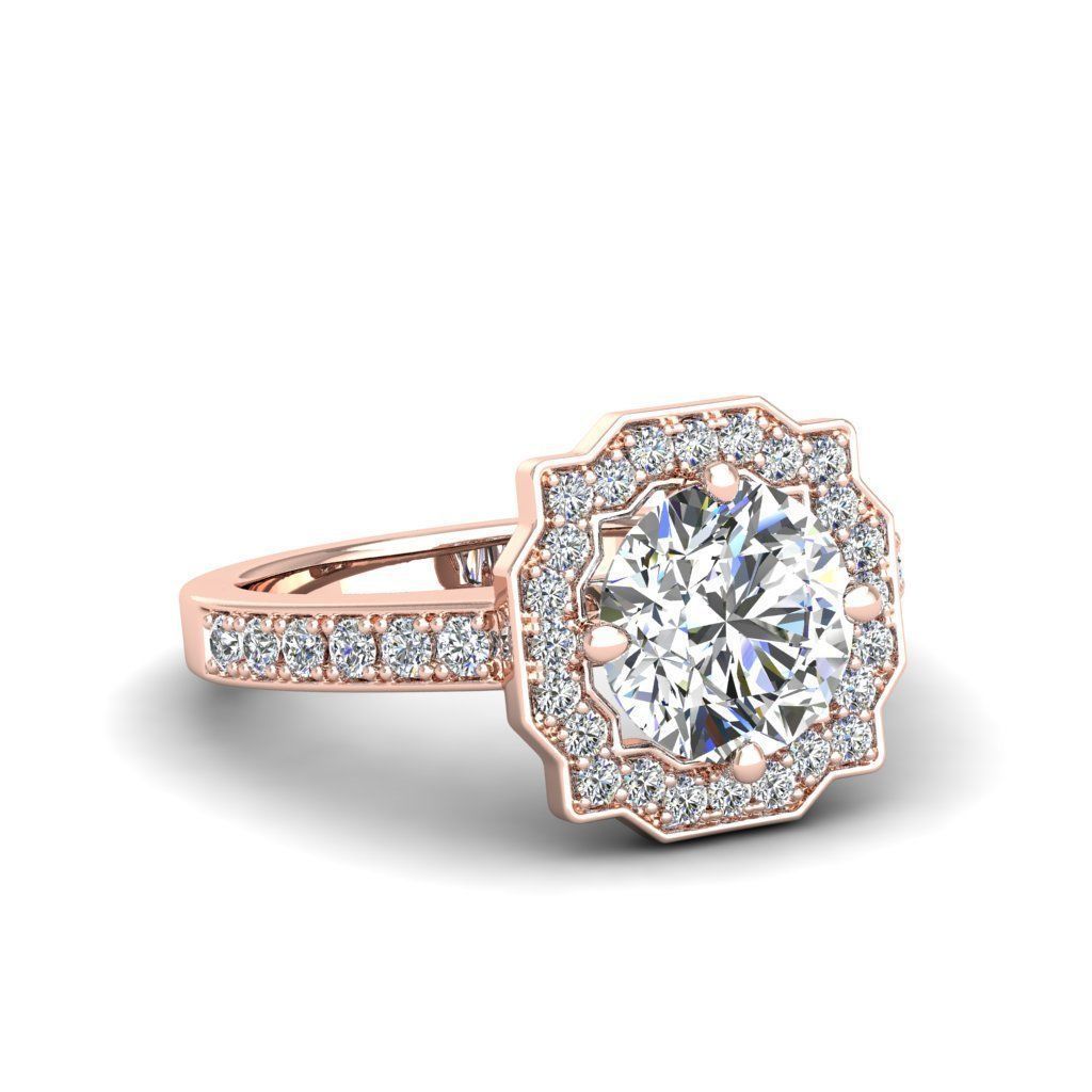 Engagement Diamond Halo ring round 3D print model_20