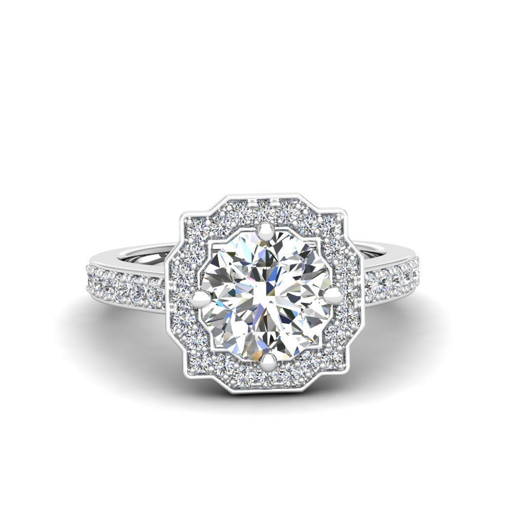 Engagement Diamond Halo ring round 3D print model_27