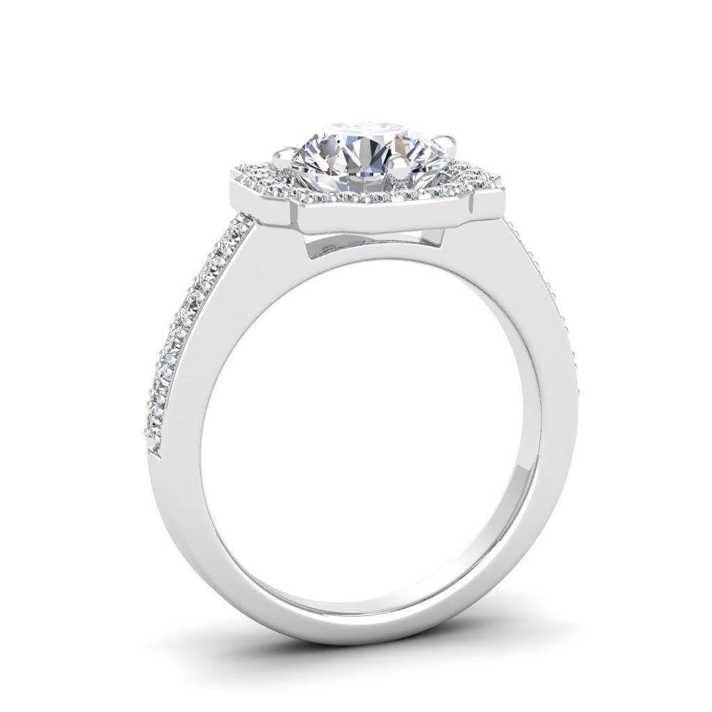 Engagement Diamond Halo ring round 3D print model_11