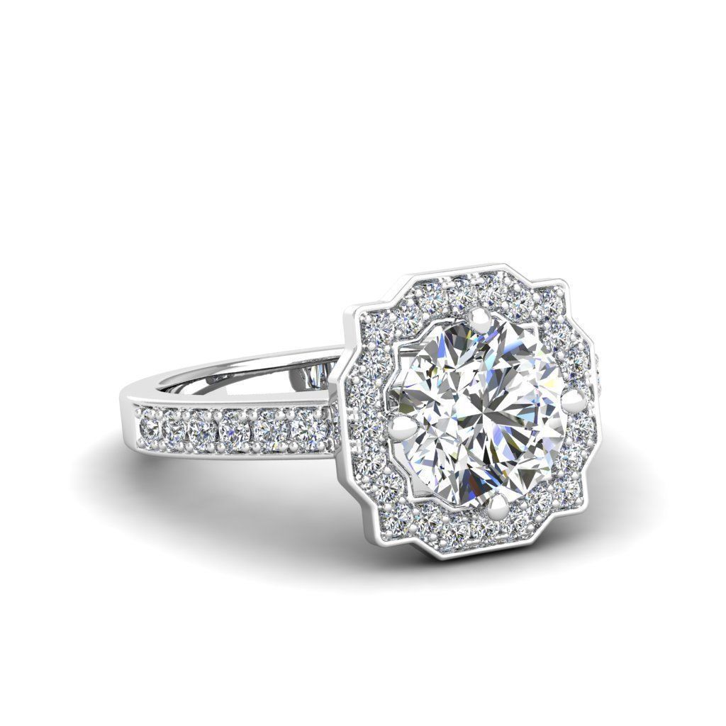 Engagement Diamond Halo ring round 3D print model_22