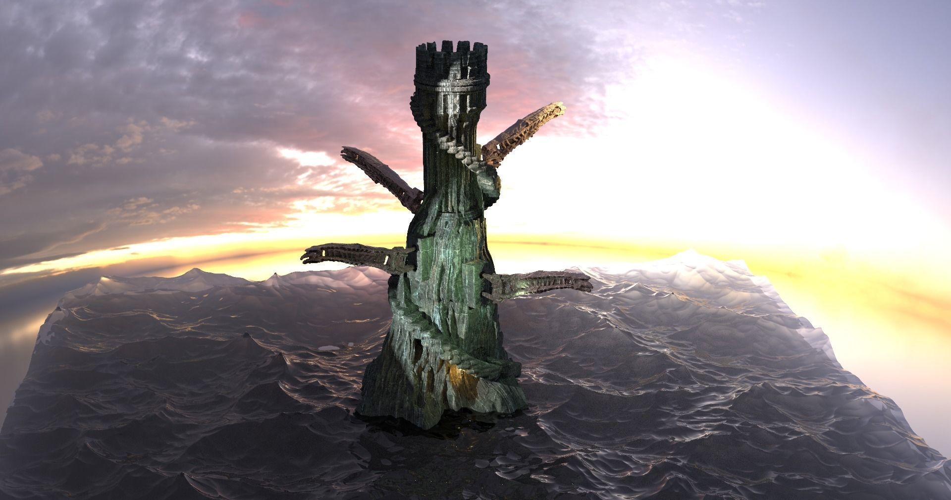 Grey scull Tower with Tower Rods 3D model_1