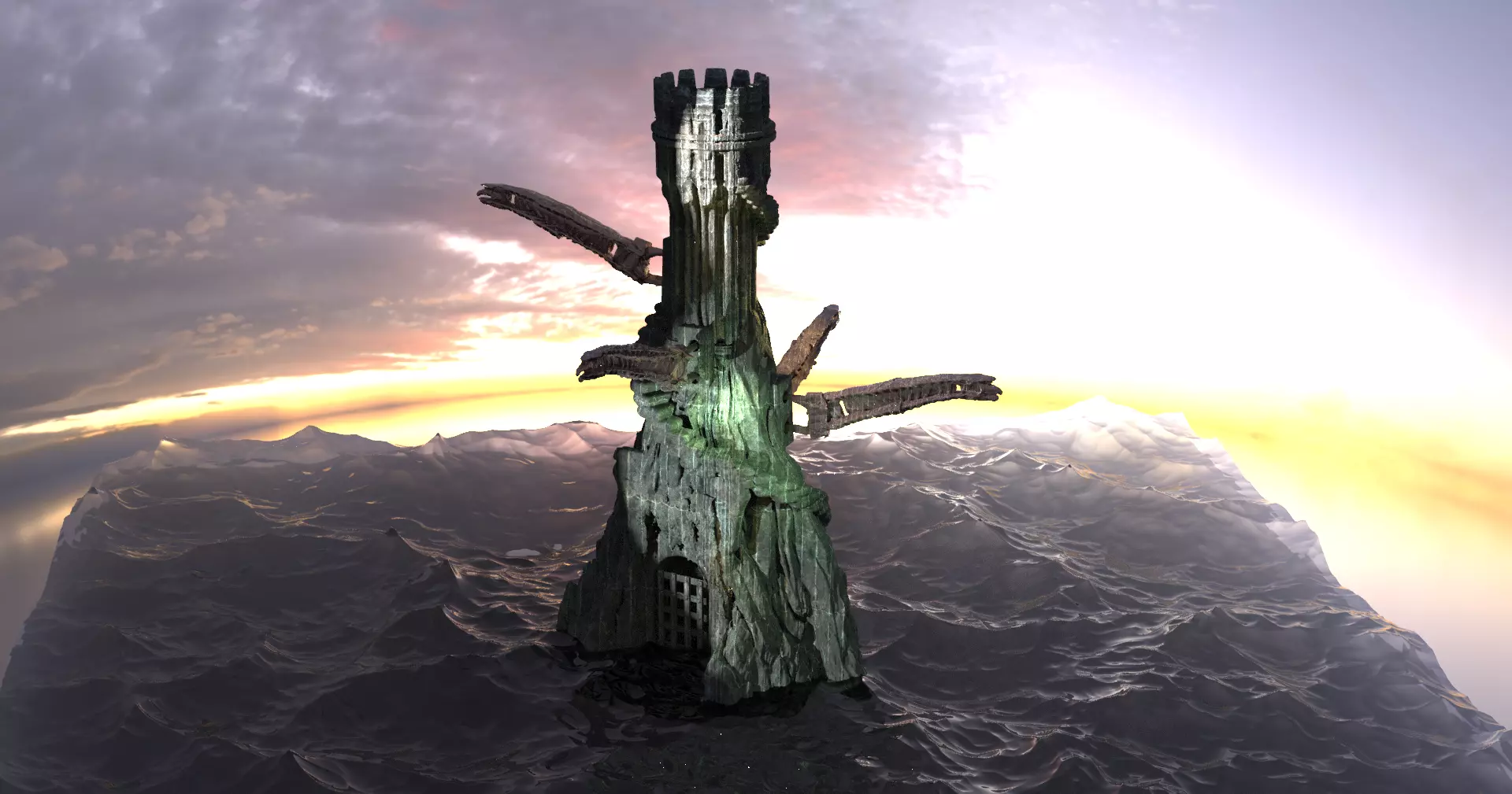 Grey scull Tower with Tower Rods 3D model_0