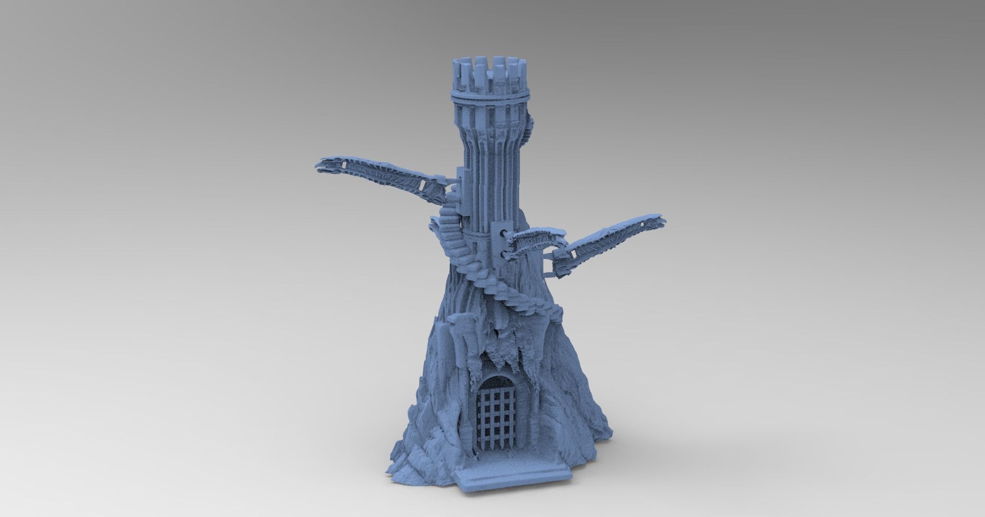 Grey scull Tower with Tower Rods 3D model_2