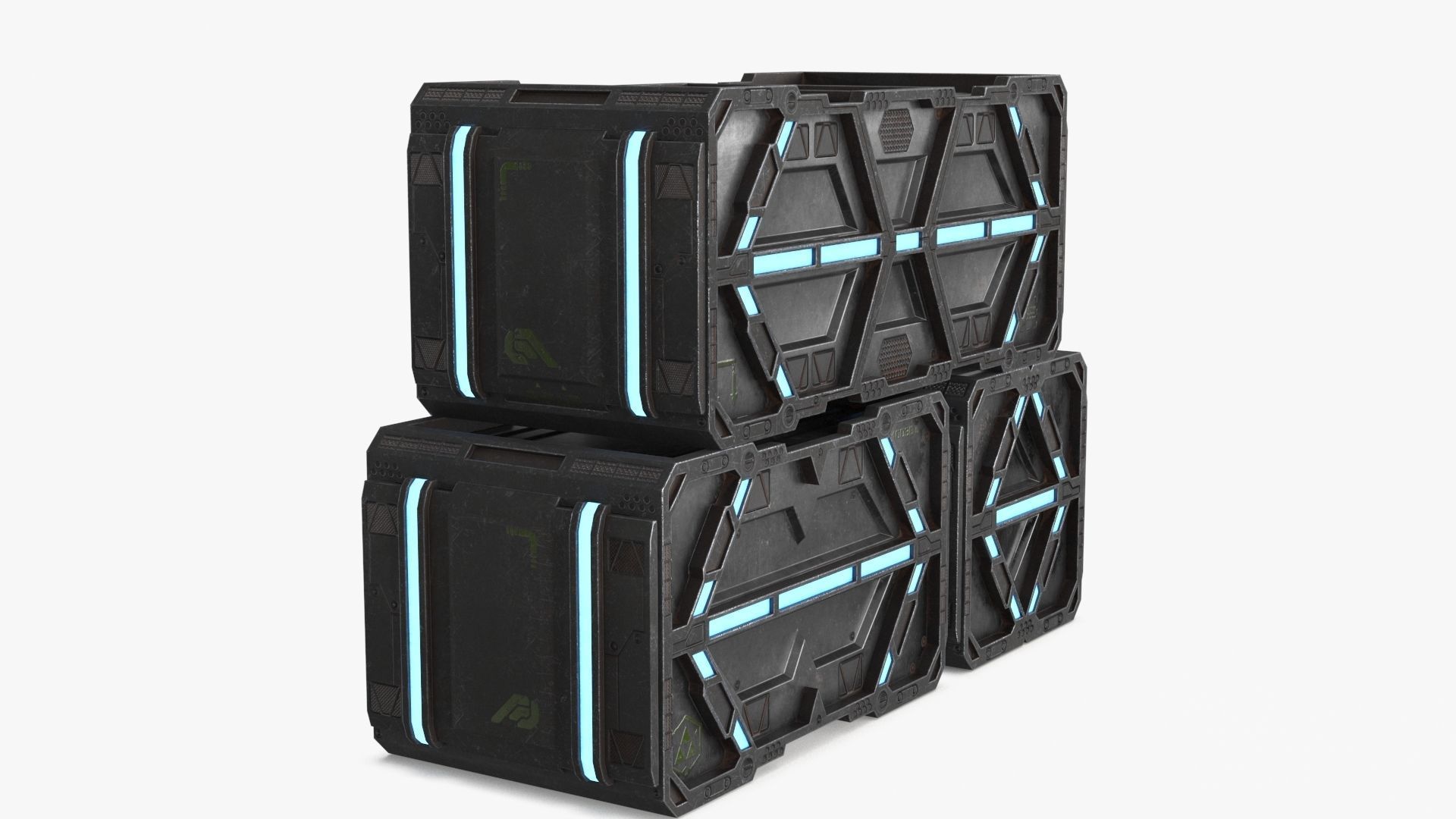 Sci-fi Container set of 3 V3 Low-poly 3D model_19