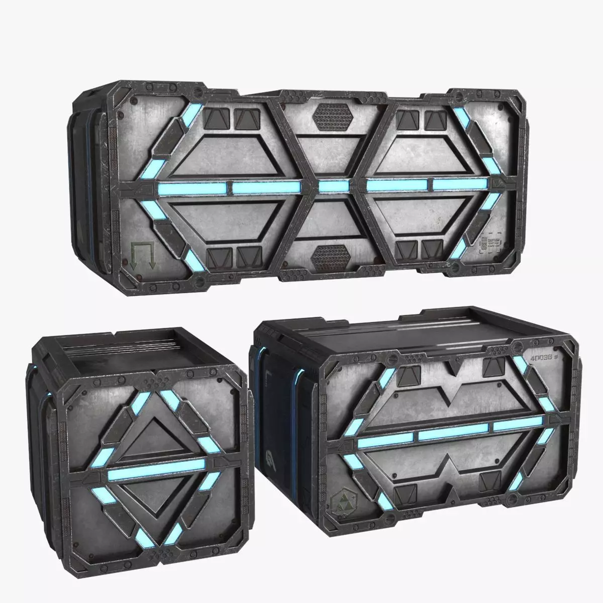 Sci-fi Container set of 3 V3 Low-poly 3D model_0