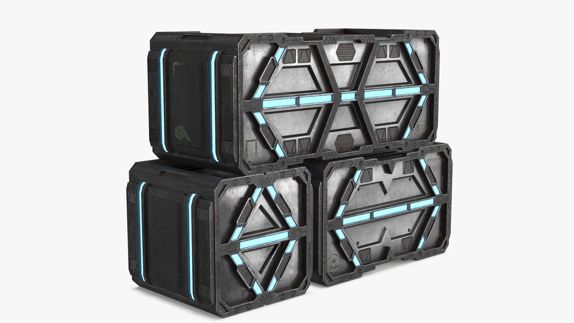 Sci-fi Container set of 3 V3 Low-poly 3D model_15