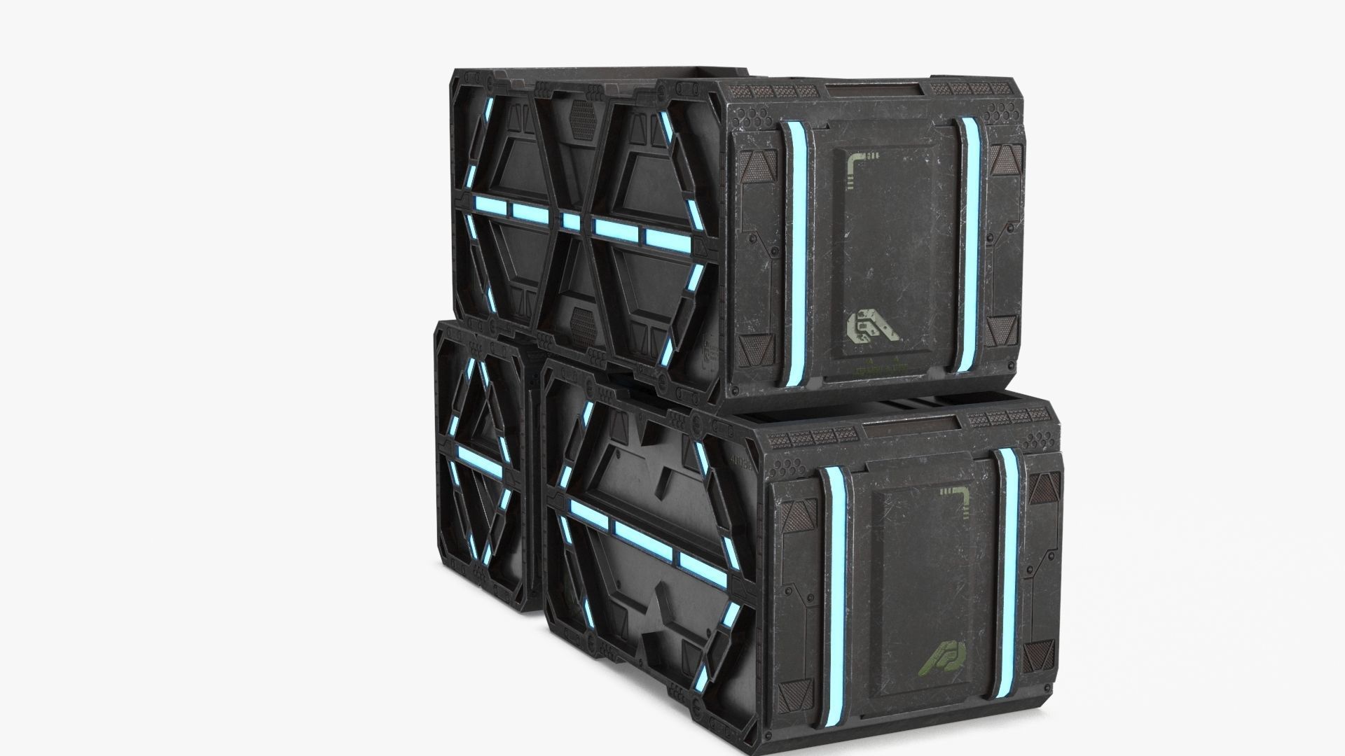 Sci-fi Container set of 3 V3 Low-poly 3D model_20