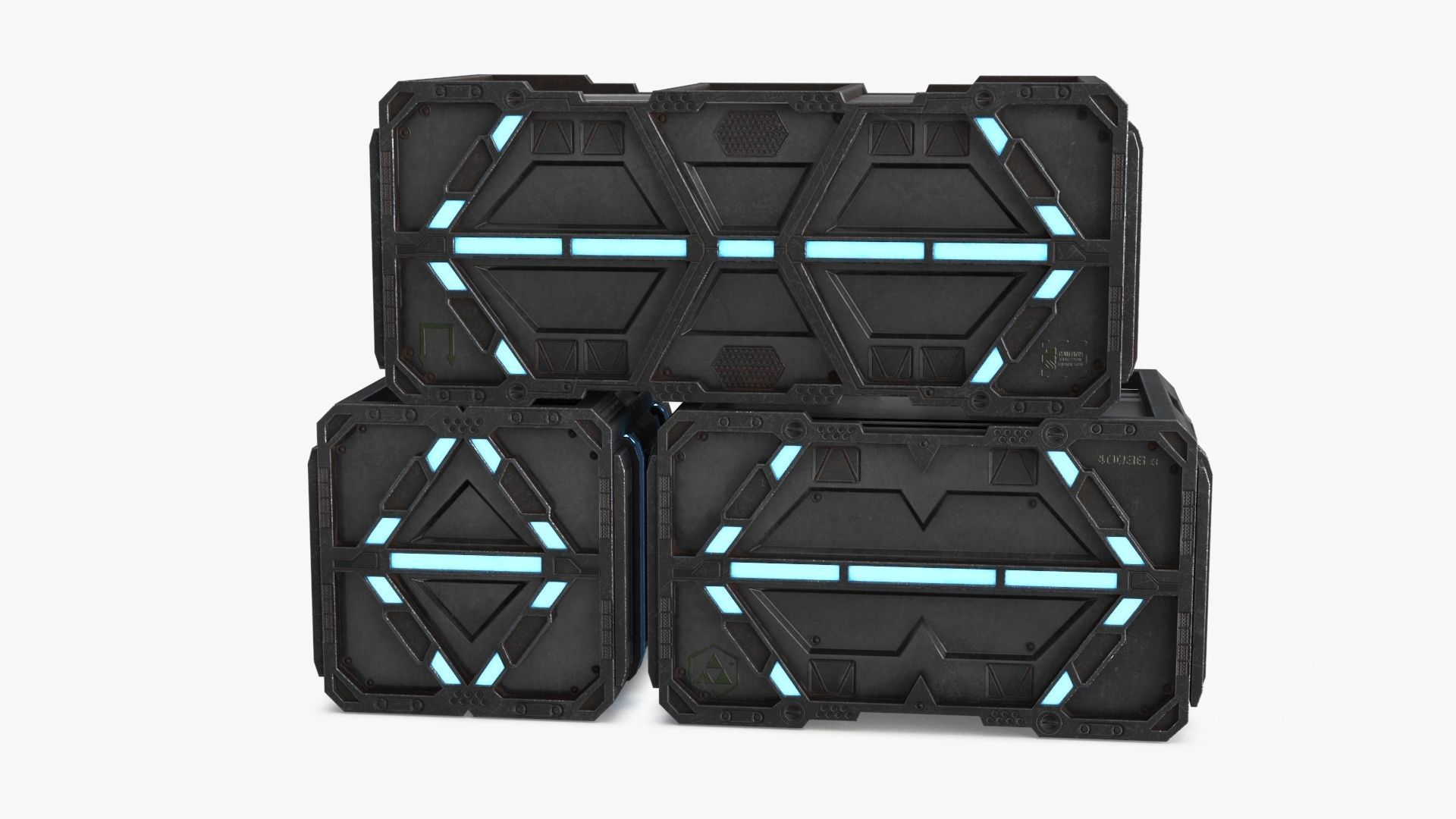 Sci-fi Container set of 3 V3 Low-poly 3D model_21
