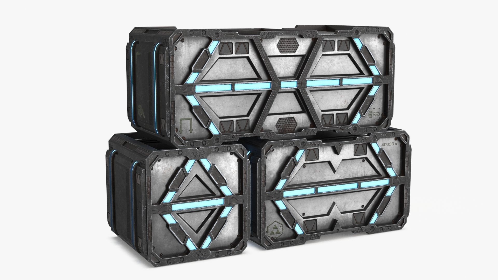 Sci-fi Container set of 3 V3 Low-poly 3D model_14
