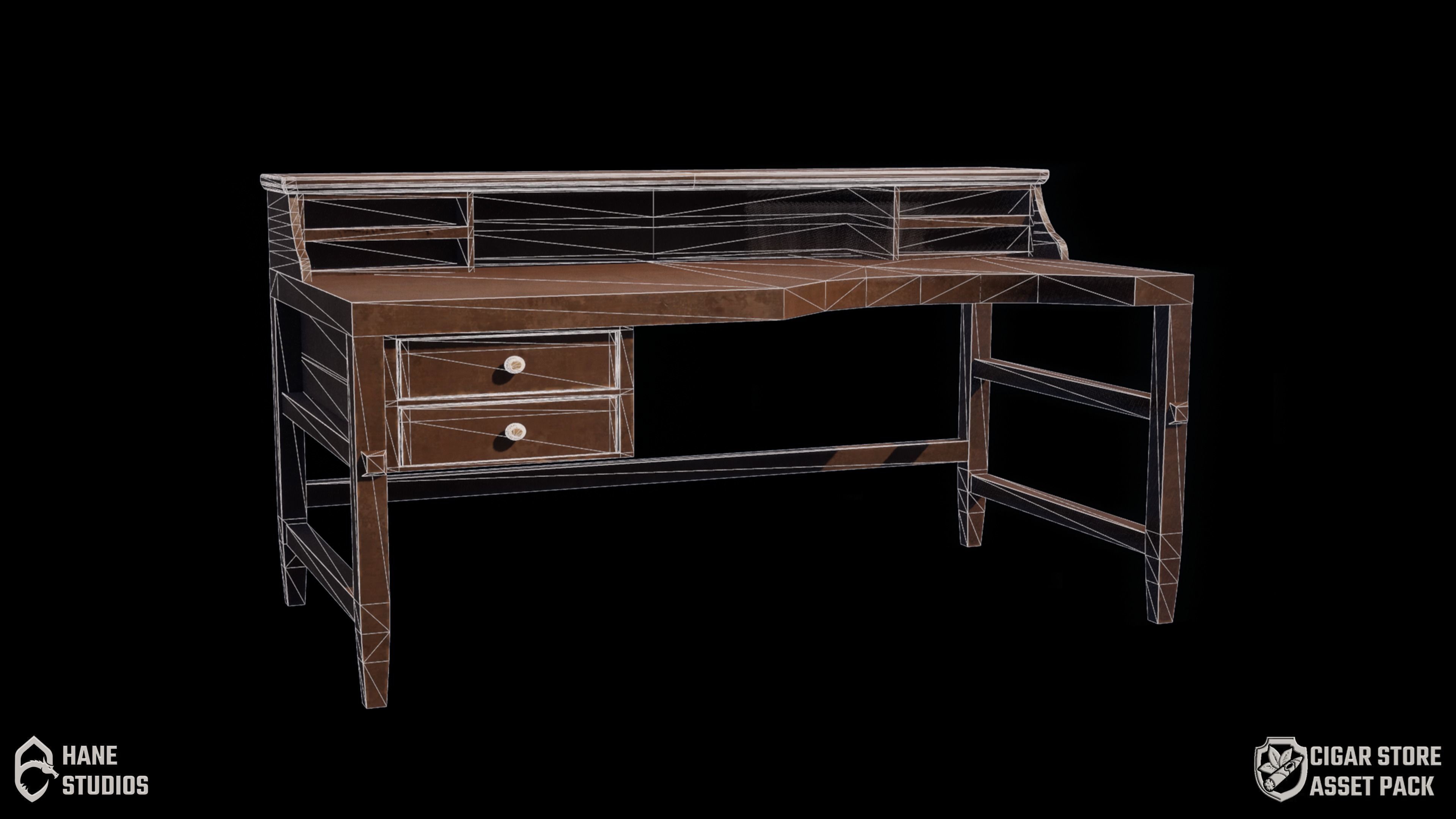 Vintage Desk - Workshop - Classic Low-poly 3D model_3