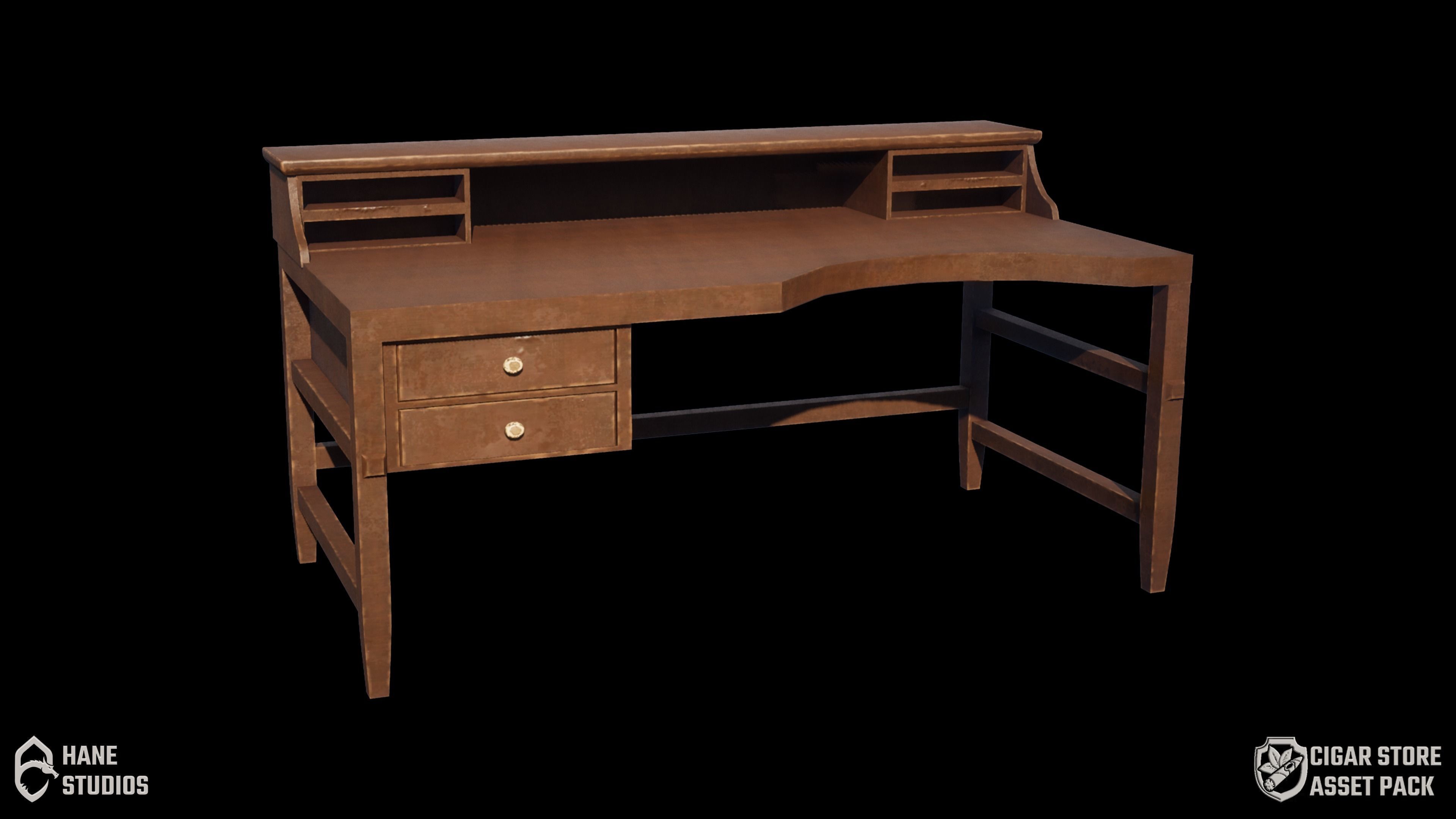 Vintage Desk - Workshop - Classic Low-poly 3D model_1
