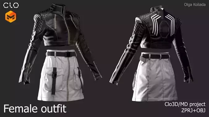 Female outfit Marvelous Designer project and OBJ
