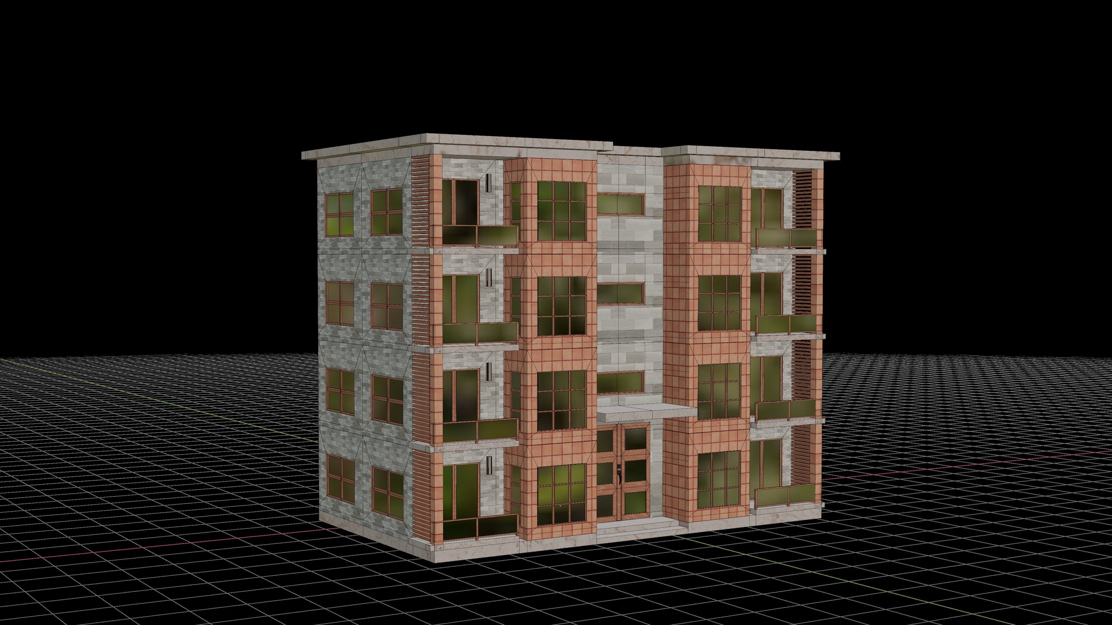 Residential Building Low-poly 3D model_4