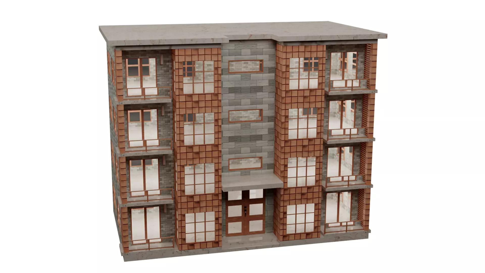 Residential Building Low-poly 3D model_0
