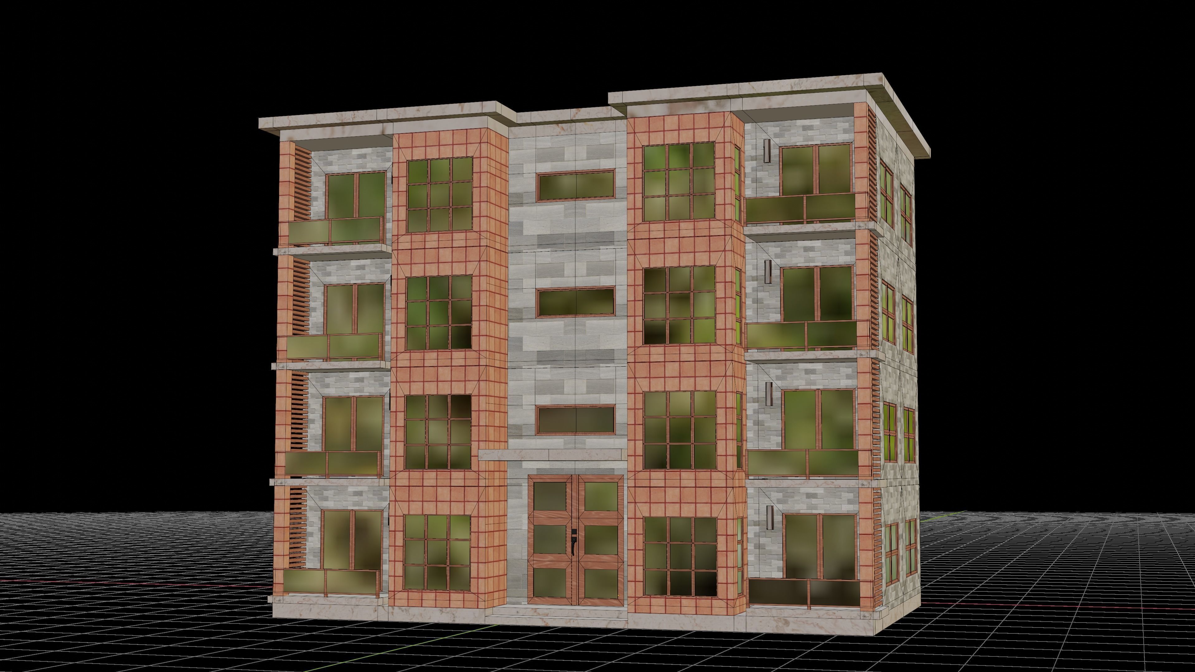 Residential Building Low-poly 3D model_5