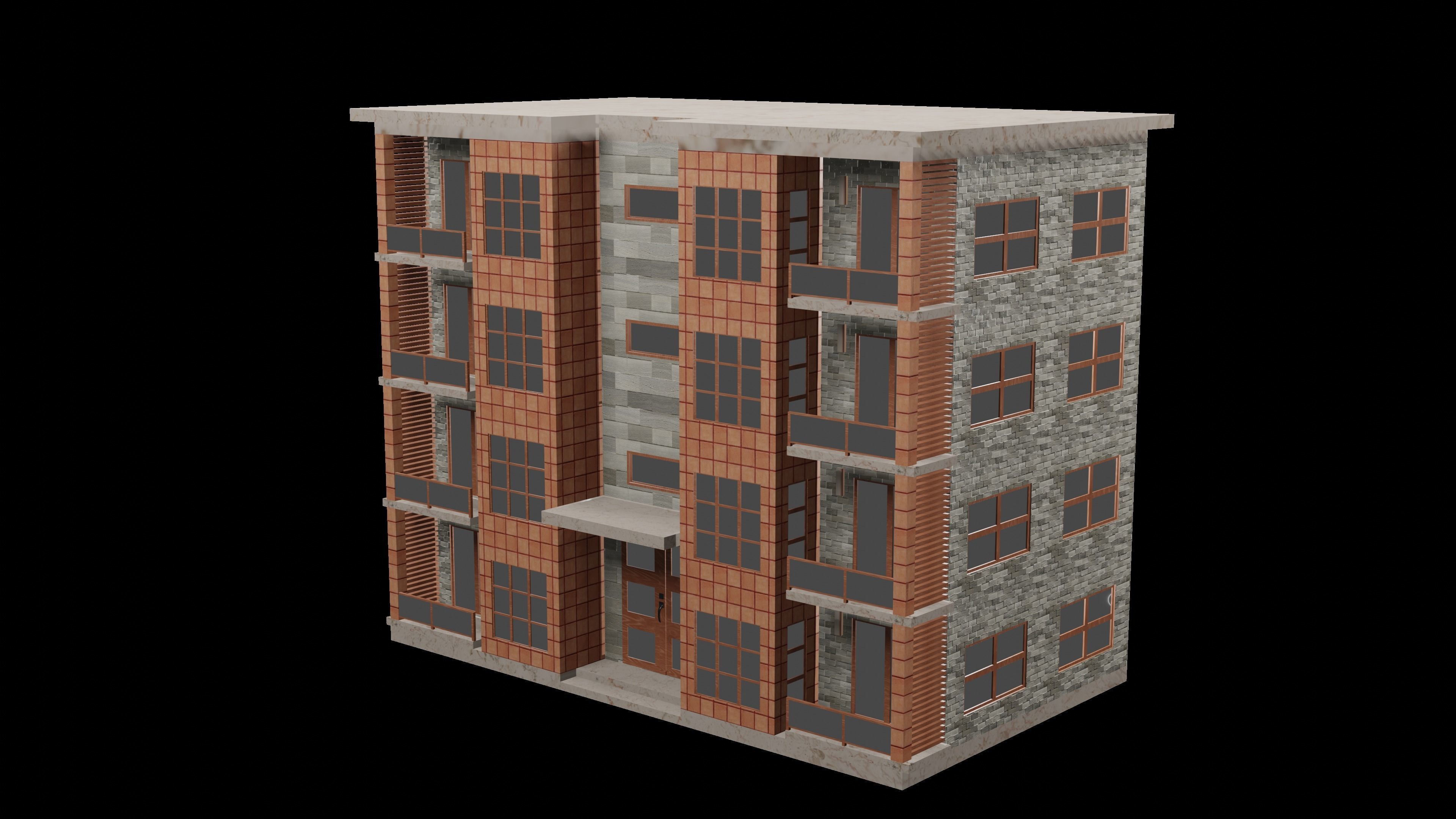 Residential Building Low-poly 3D model_7