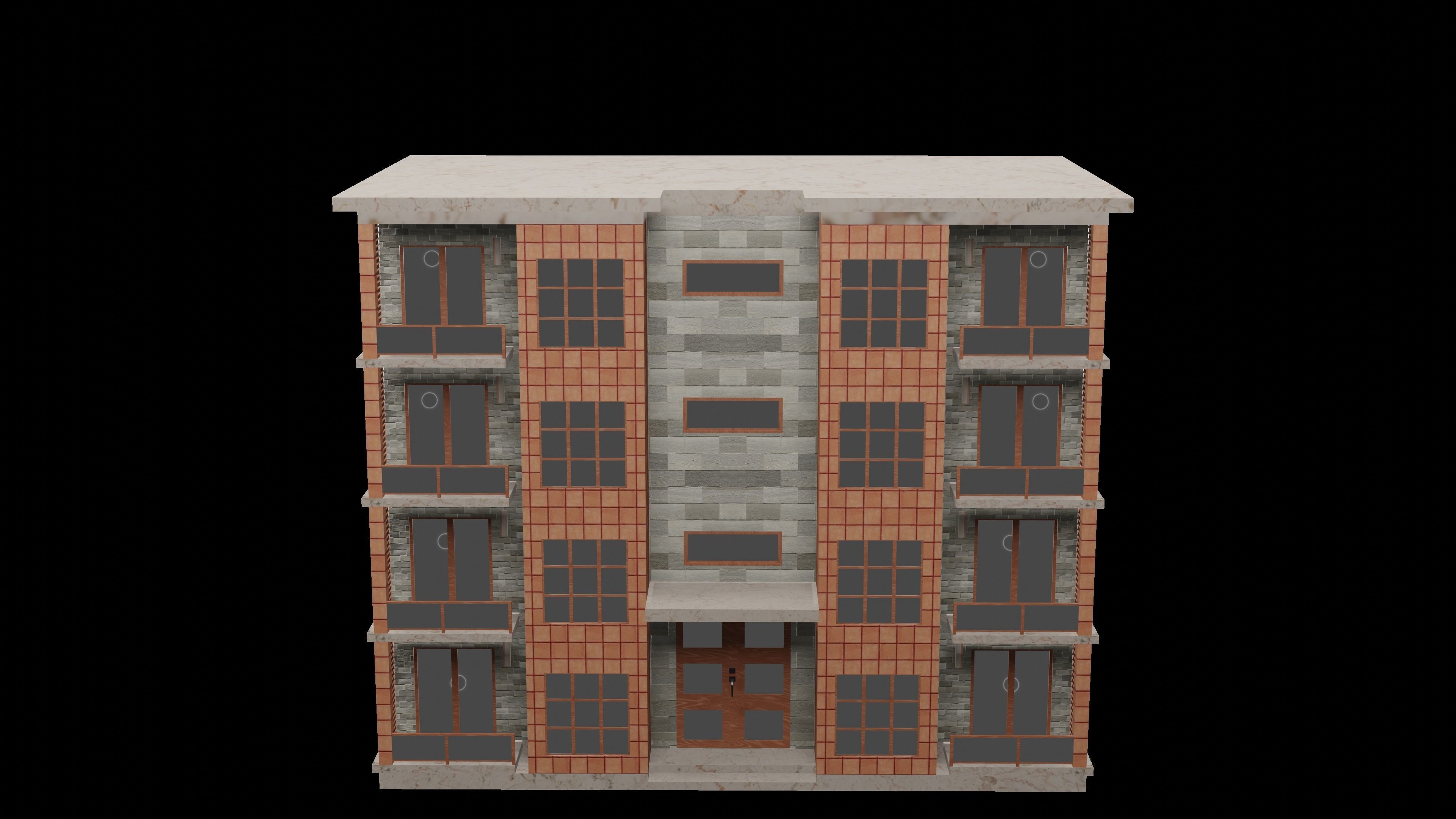 Residential Building Low-poly 3D model_6