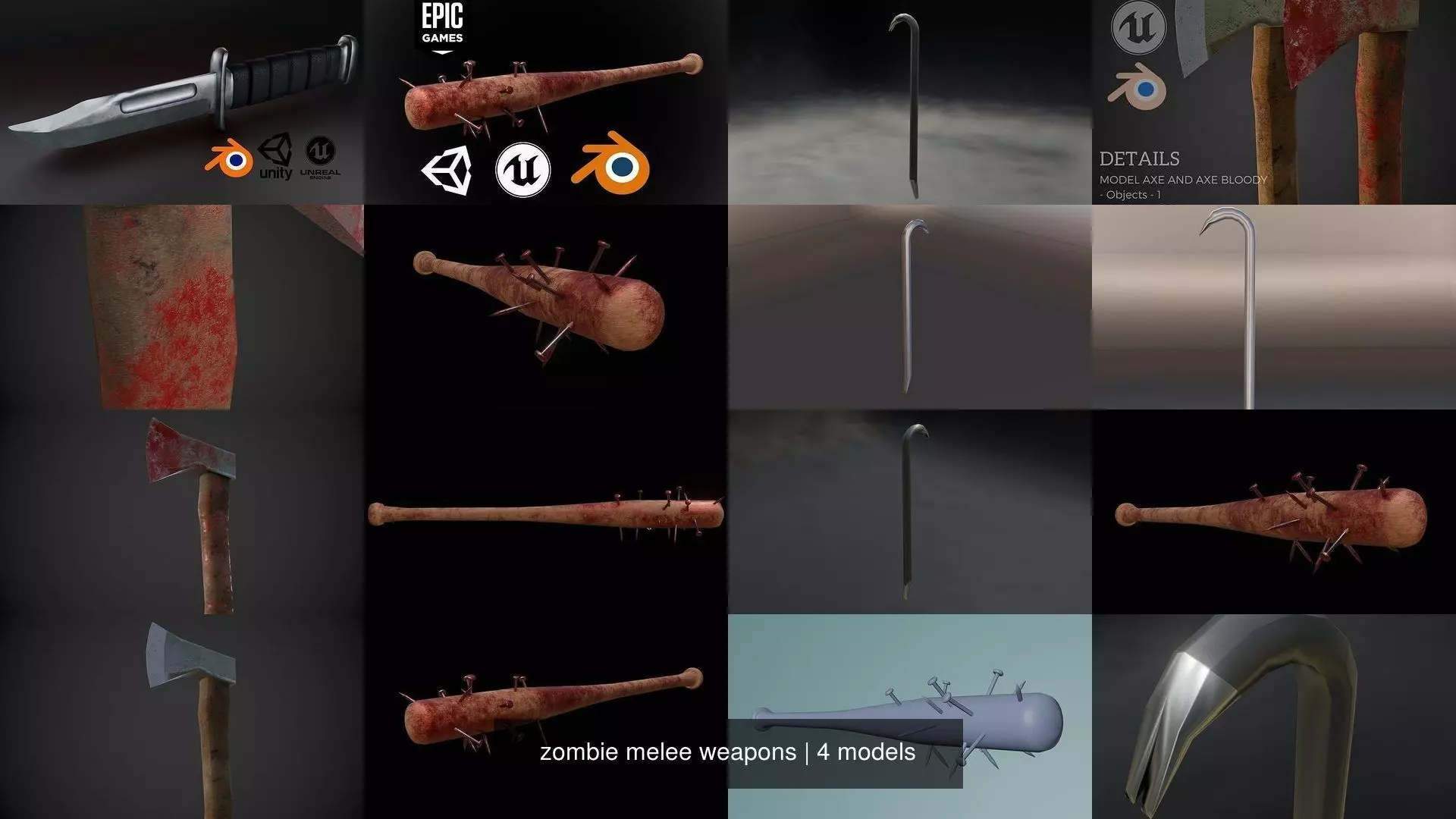 zombie melee weapons 3D Model Collection_0