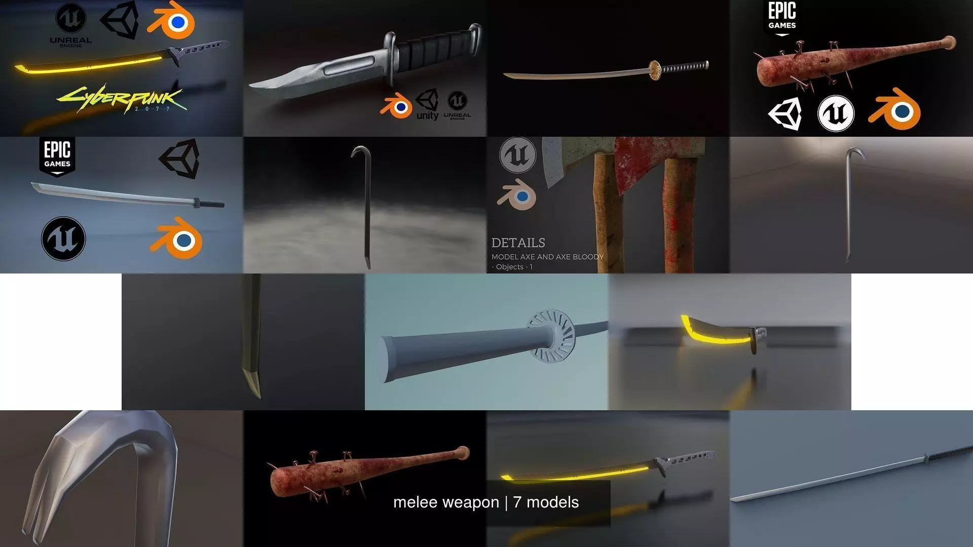 melee weapon 3D Model Collection_0