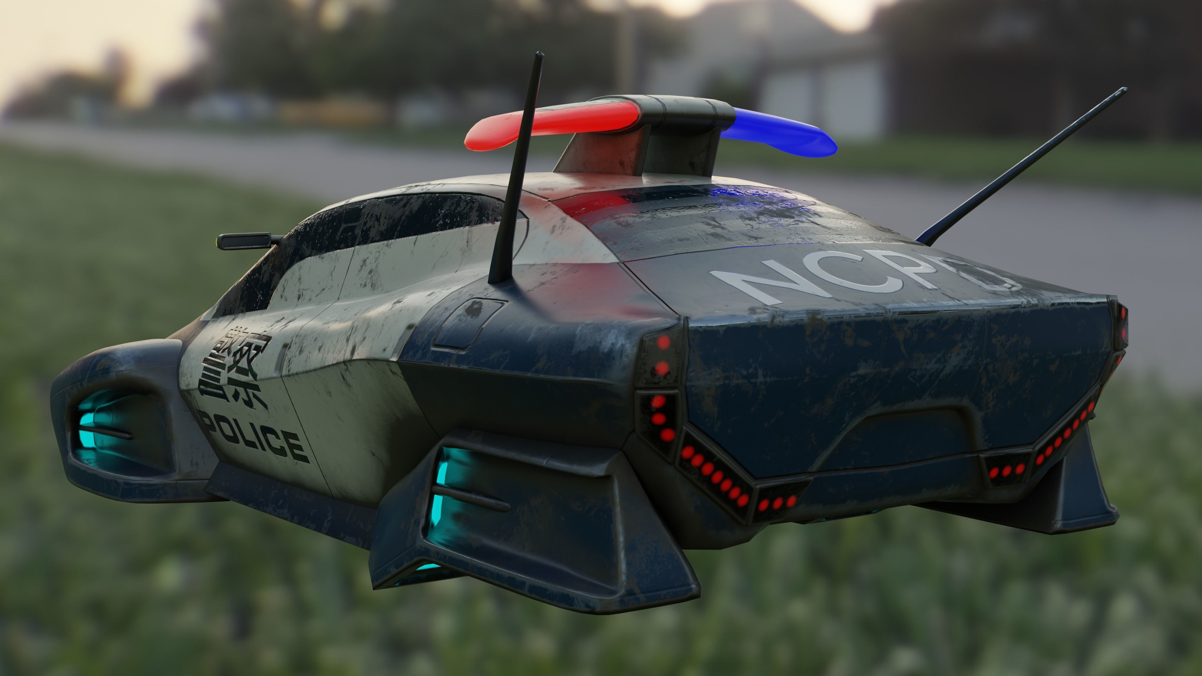 Futuristic police car Low-poly 3D model_3