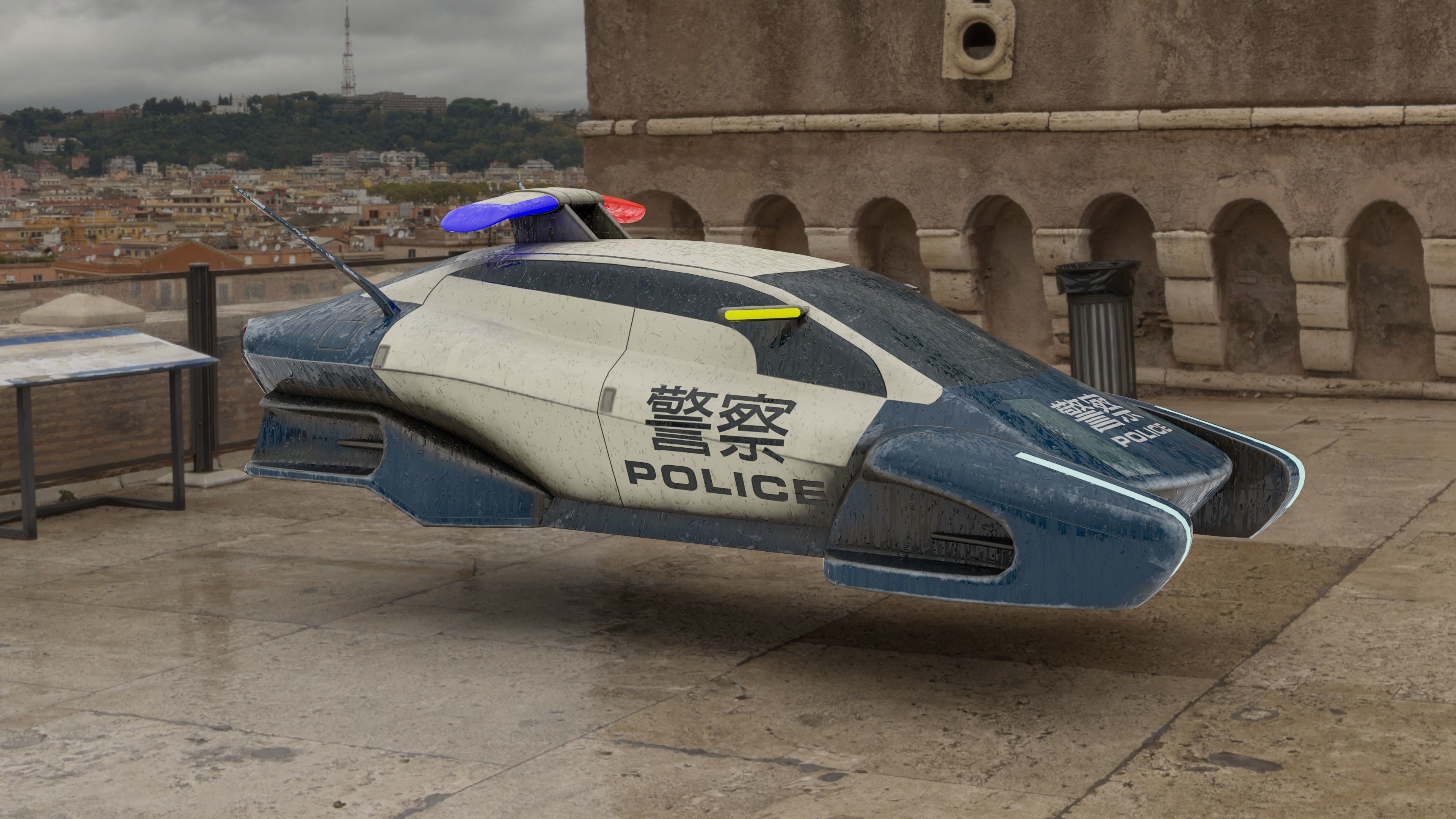Futuristic police car Low-poly 3D model_6