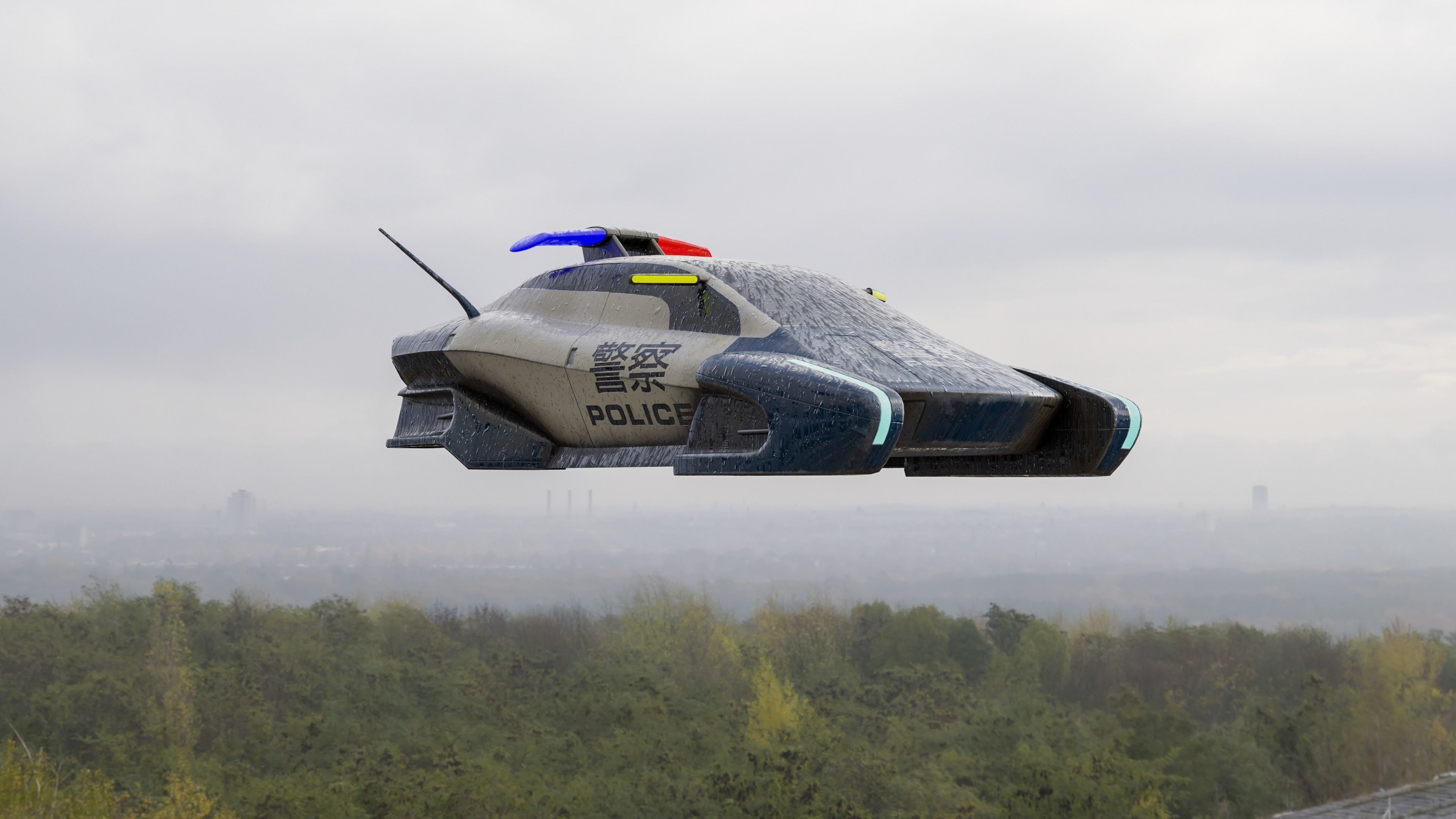 Futuristic police car Low-poly 3D model_8