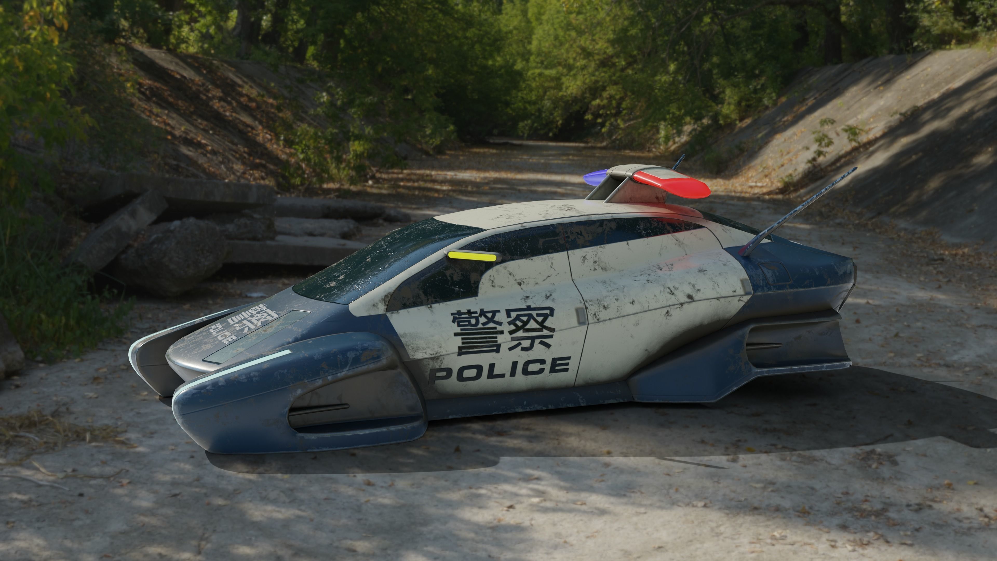Futuristic police car Low-poly 3D model_4