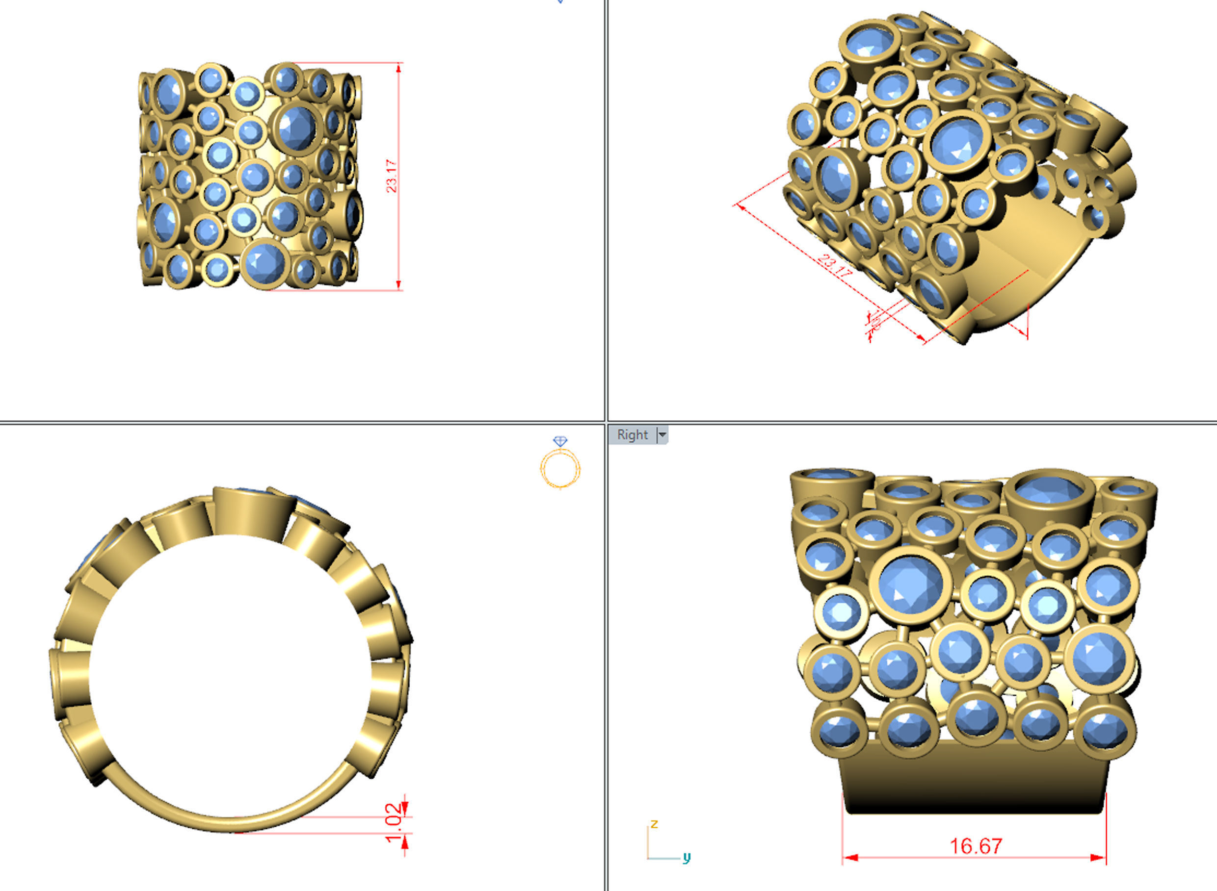 Cocktail ring diamond ring 3d model 3D print model_4