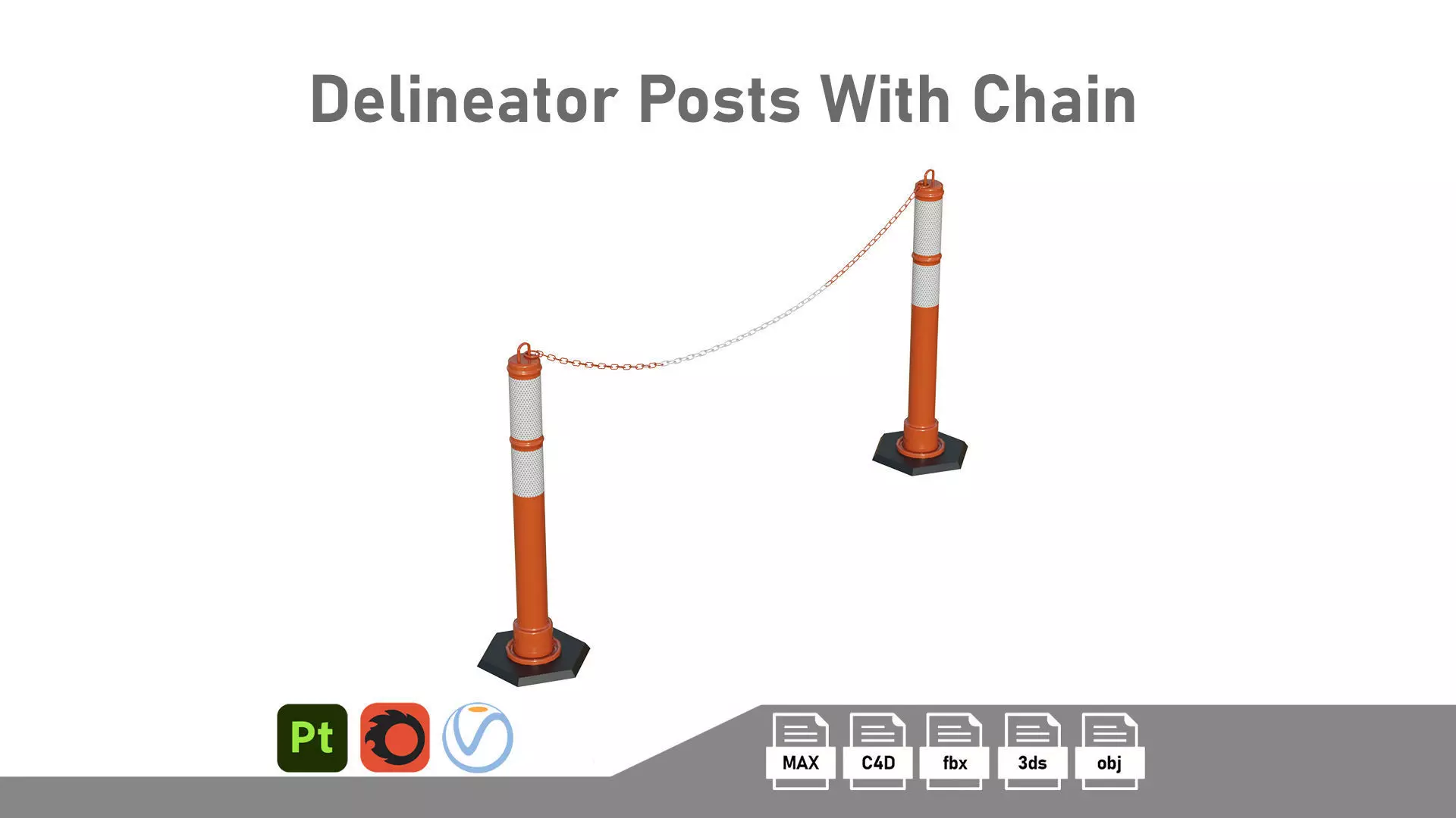 Delineator Posts With Chain Low-poly 3D model_0