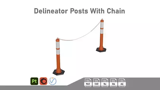 Delineator Posts With Chain Low-poly 3D model