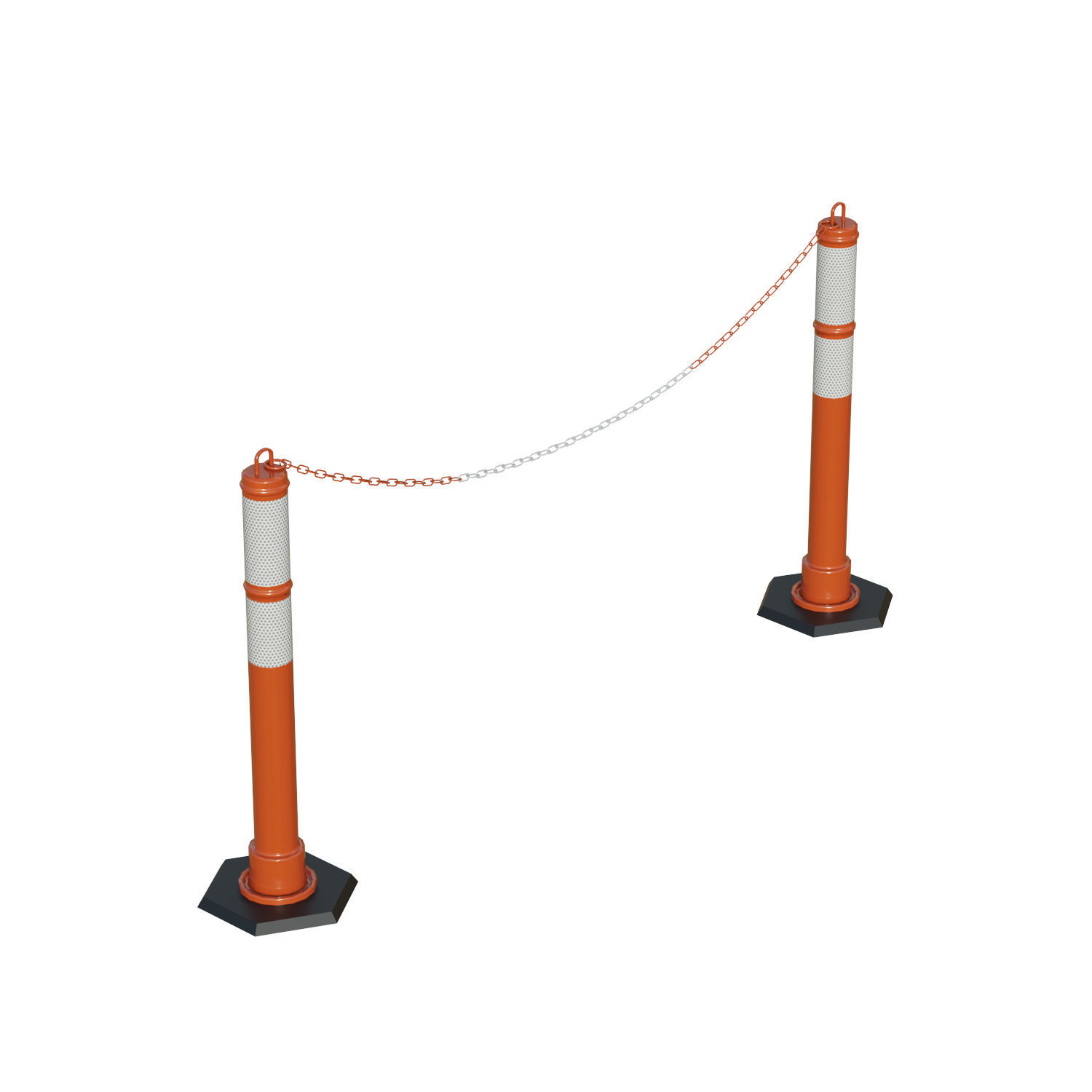 Delineator Posts With Chain Low-poly 3D model_2