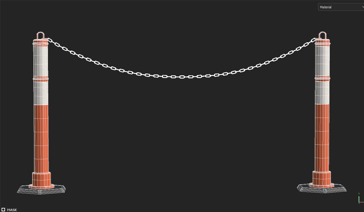 Delineator Posts With Chain Low-poly 3D model_12