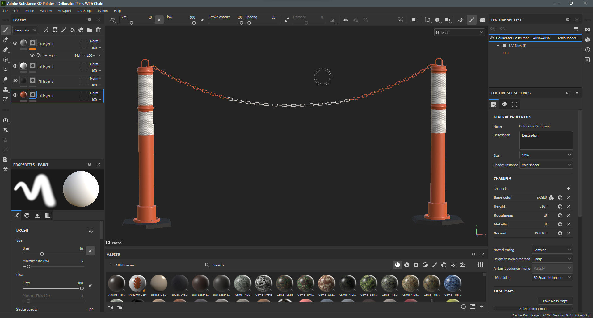 Delineator Posts With Chain Low-poly 3D model_11