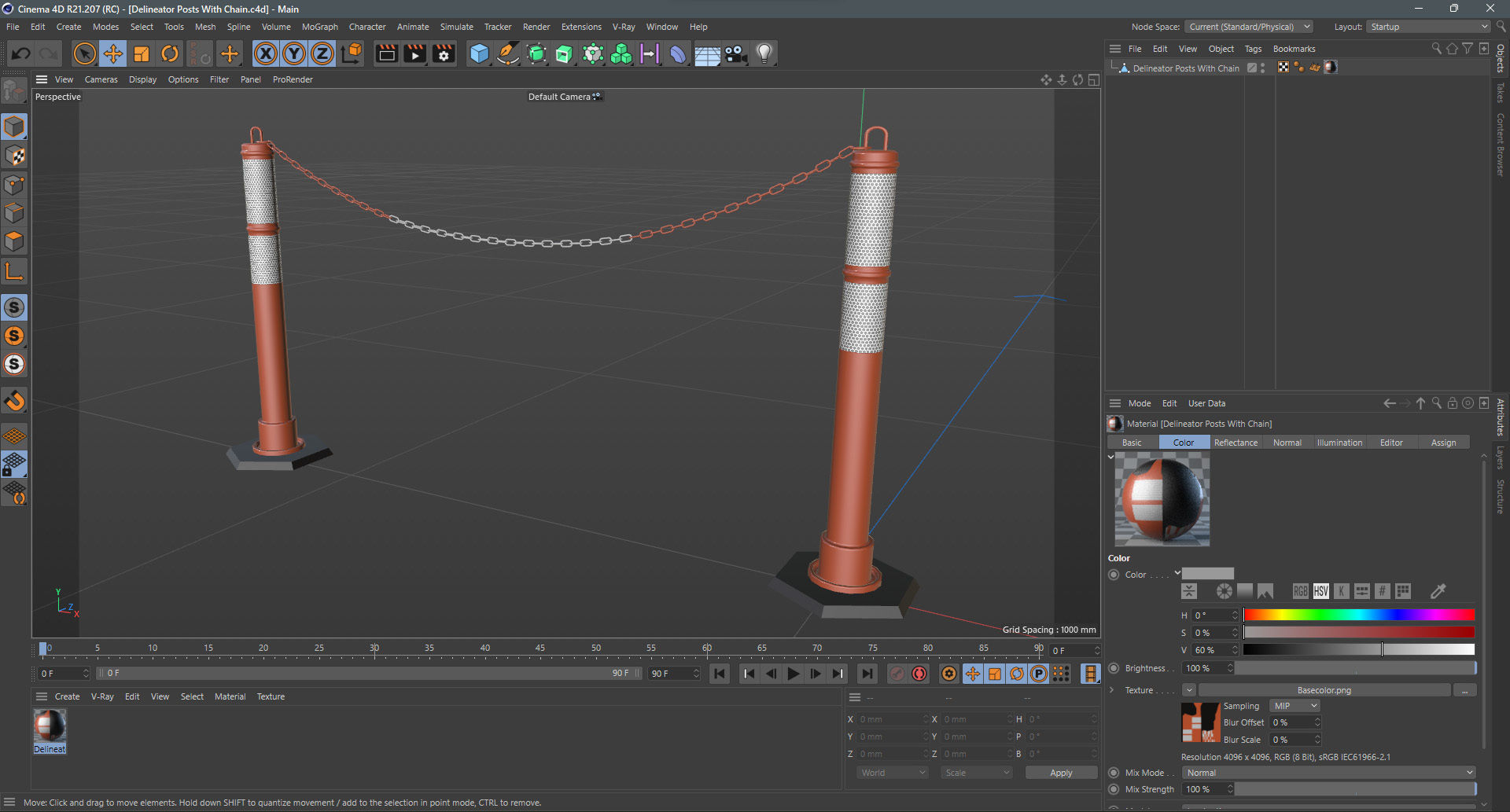 Delineator Posts With Chain Low-poly 3D model_10