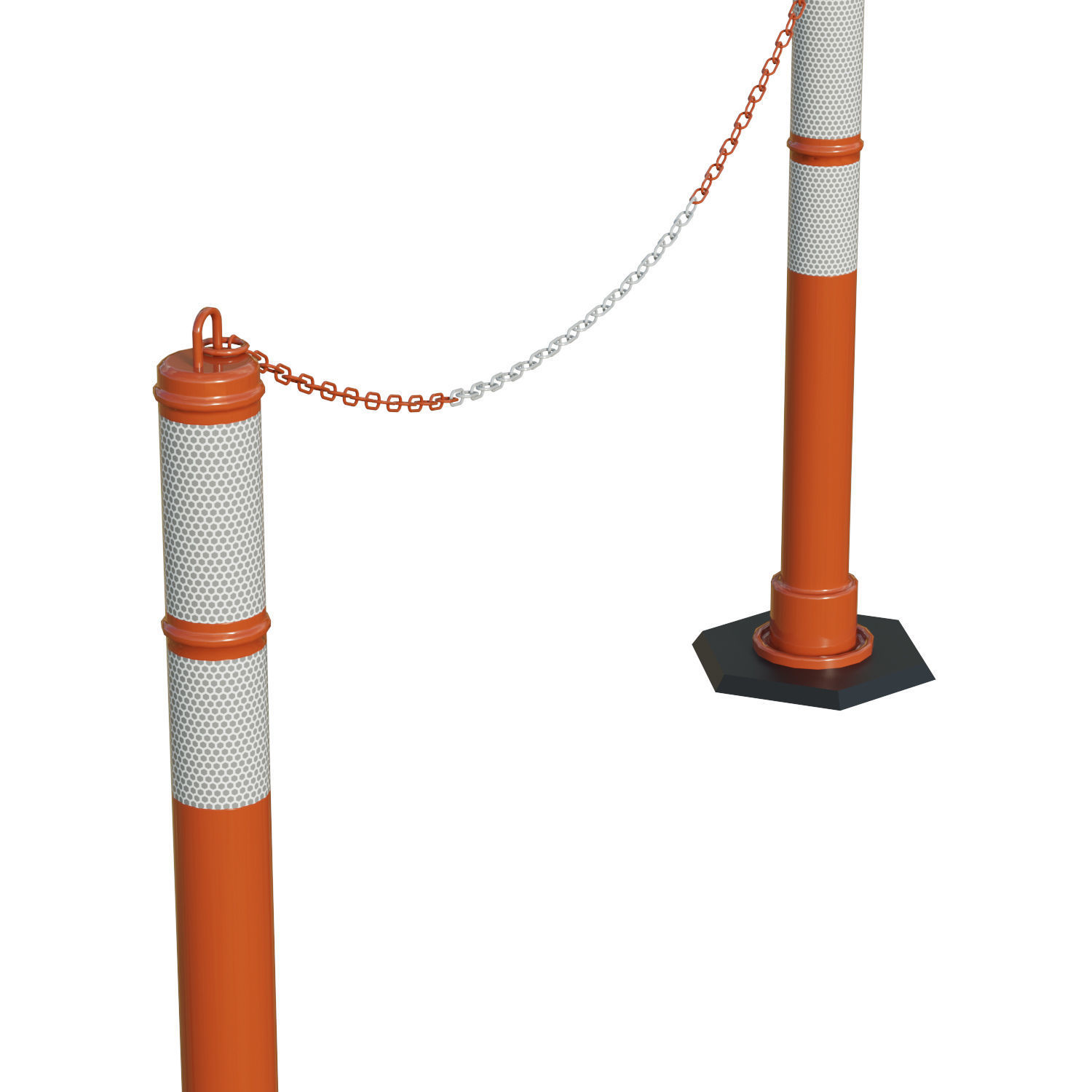 Delineator Posts With Chain Low-poly 3D model_7