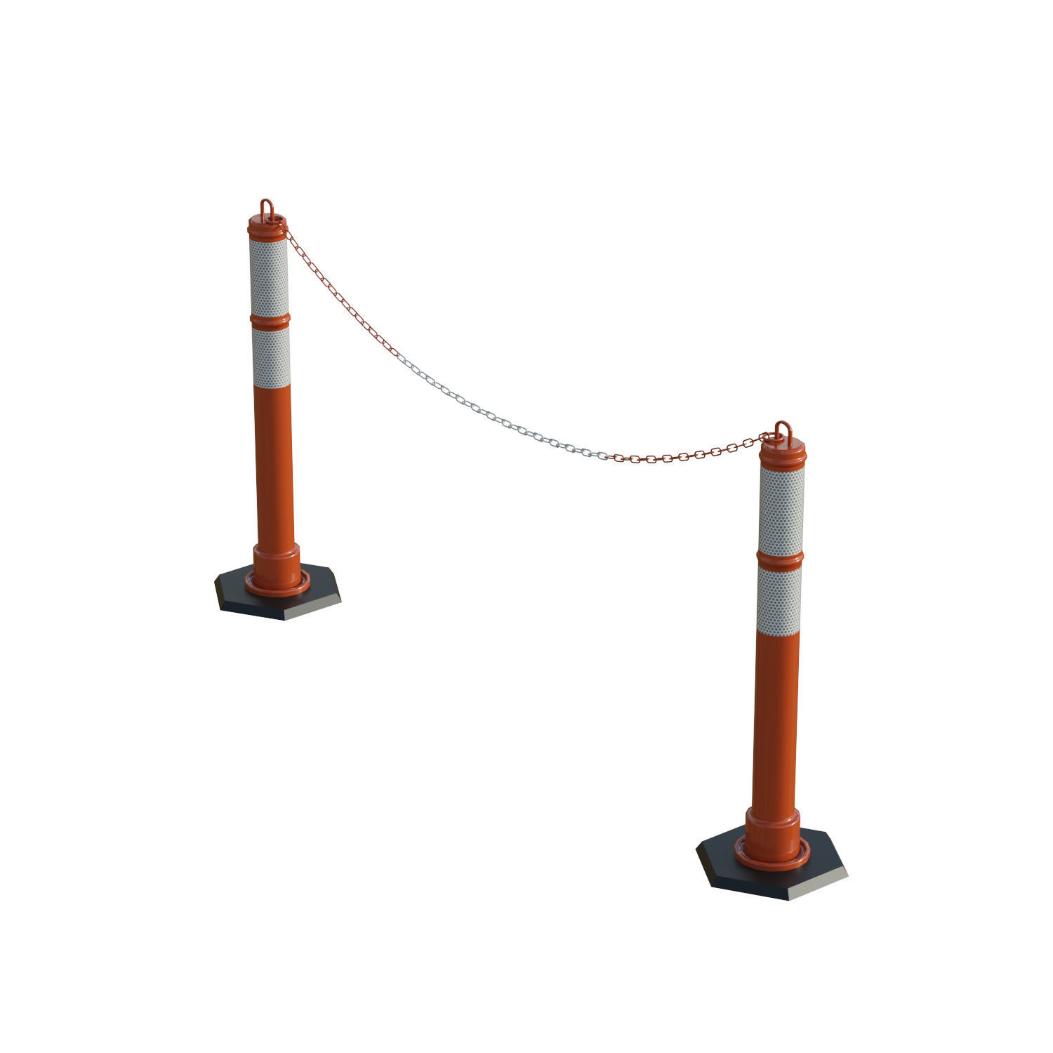 Delineator Posts With Chain Low-poly 3D model_3