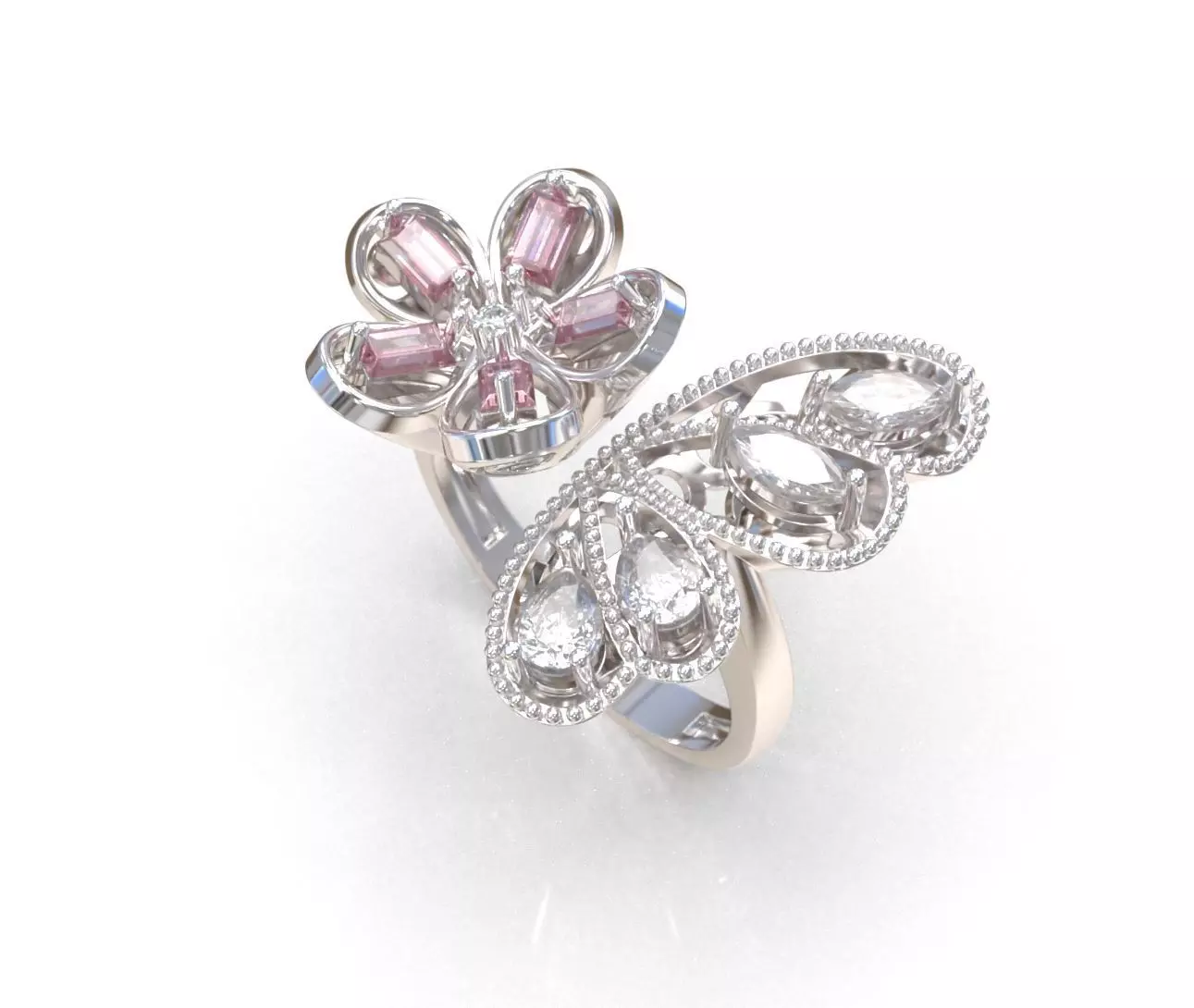 butterfly Diamond Ring 3D print model