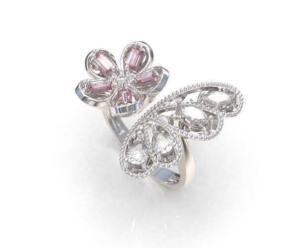 butterfly Diamond Ring 3D print model