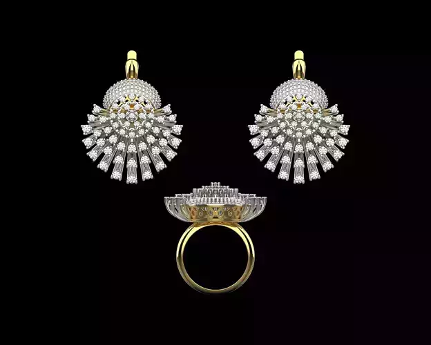 Diamond Ring and Earrings Set N146 3D print model