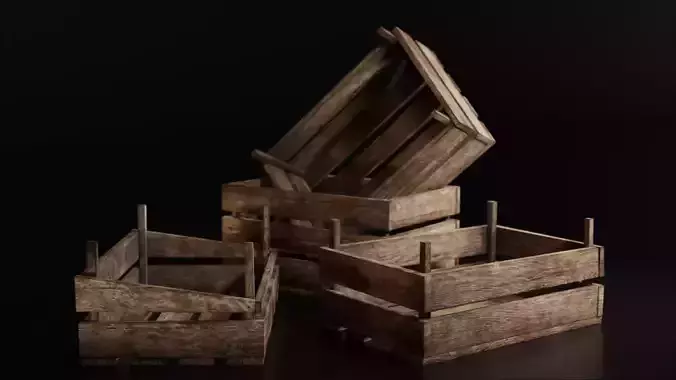 Set of three 3 wooden storage boxes Crate Low-poly 