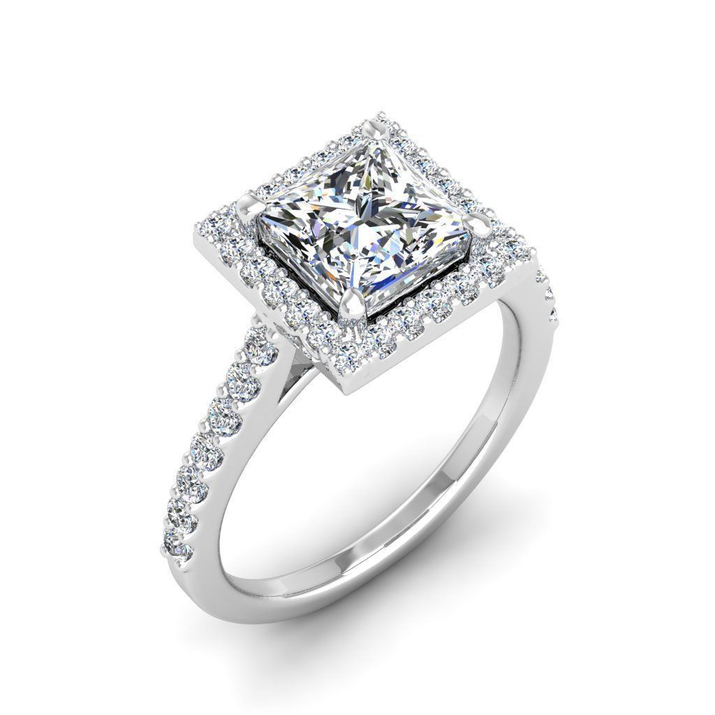 Luxury Engagement Diamond ring princess 3D print model_15