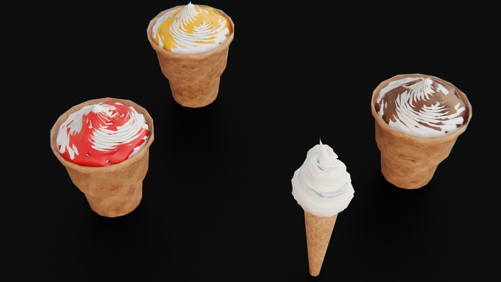 Ice cream cone pack Low-poly 3D model_7