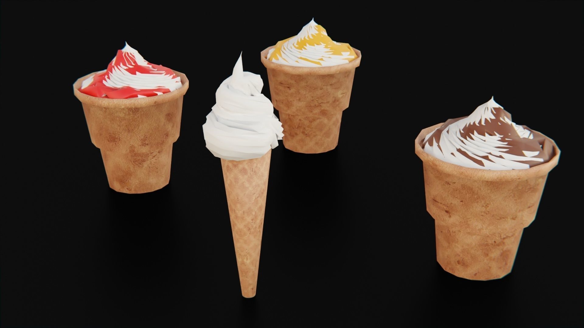 Ice cream cone pack Low-poly 3D model_8