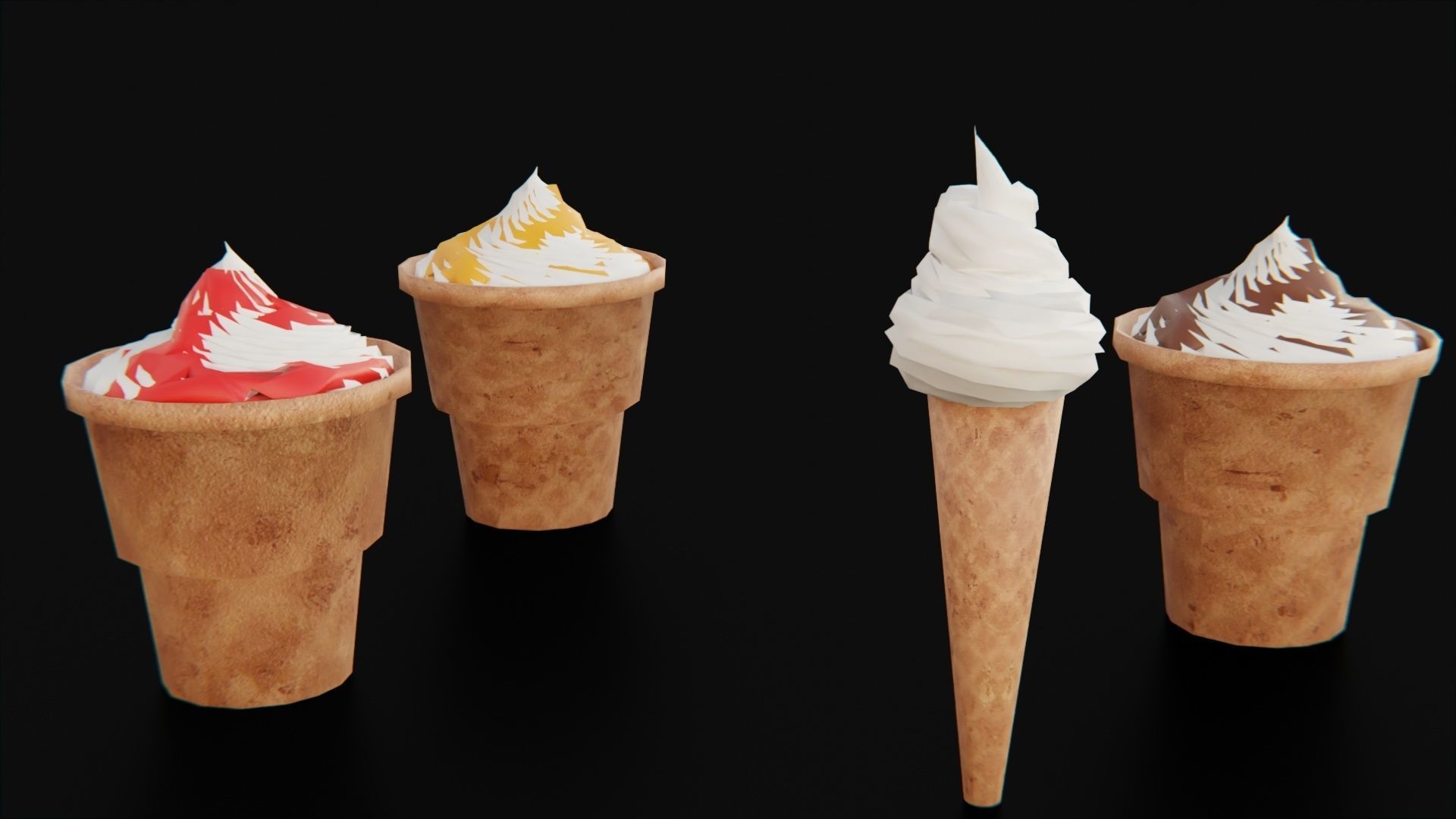 Ice cream cone pack Low-poly 3D model_1