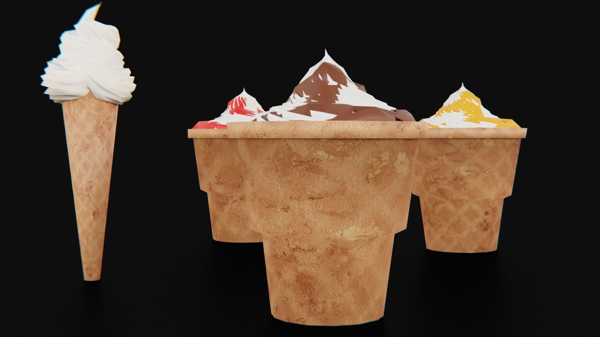 Ice cream cone pack Low-poly 3D model_6