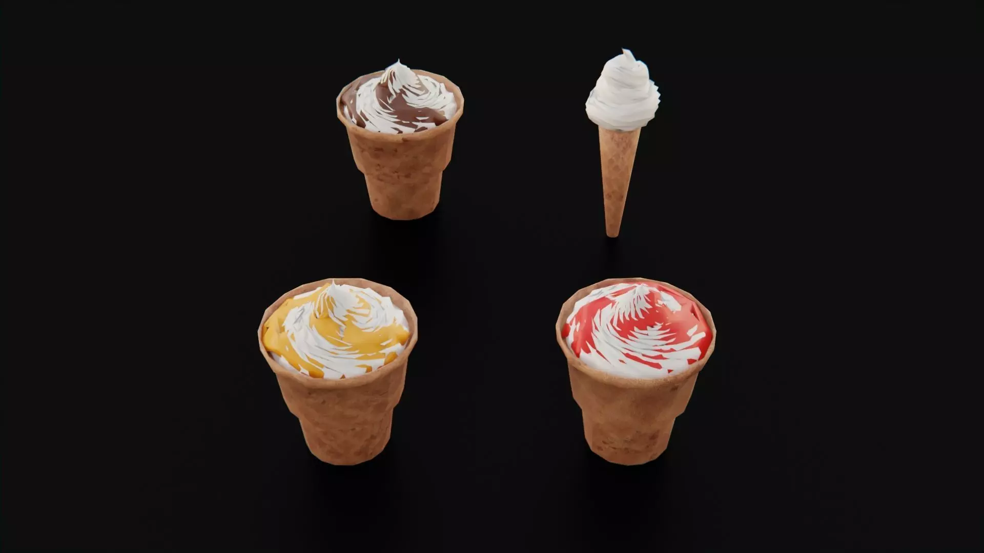 Ice cream cone pack Low-poly 3D model_0