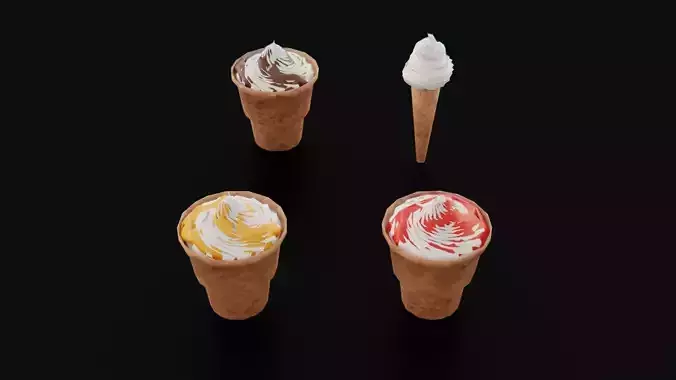 Ice cream cone pack Low-poly 3D model