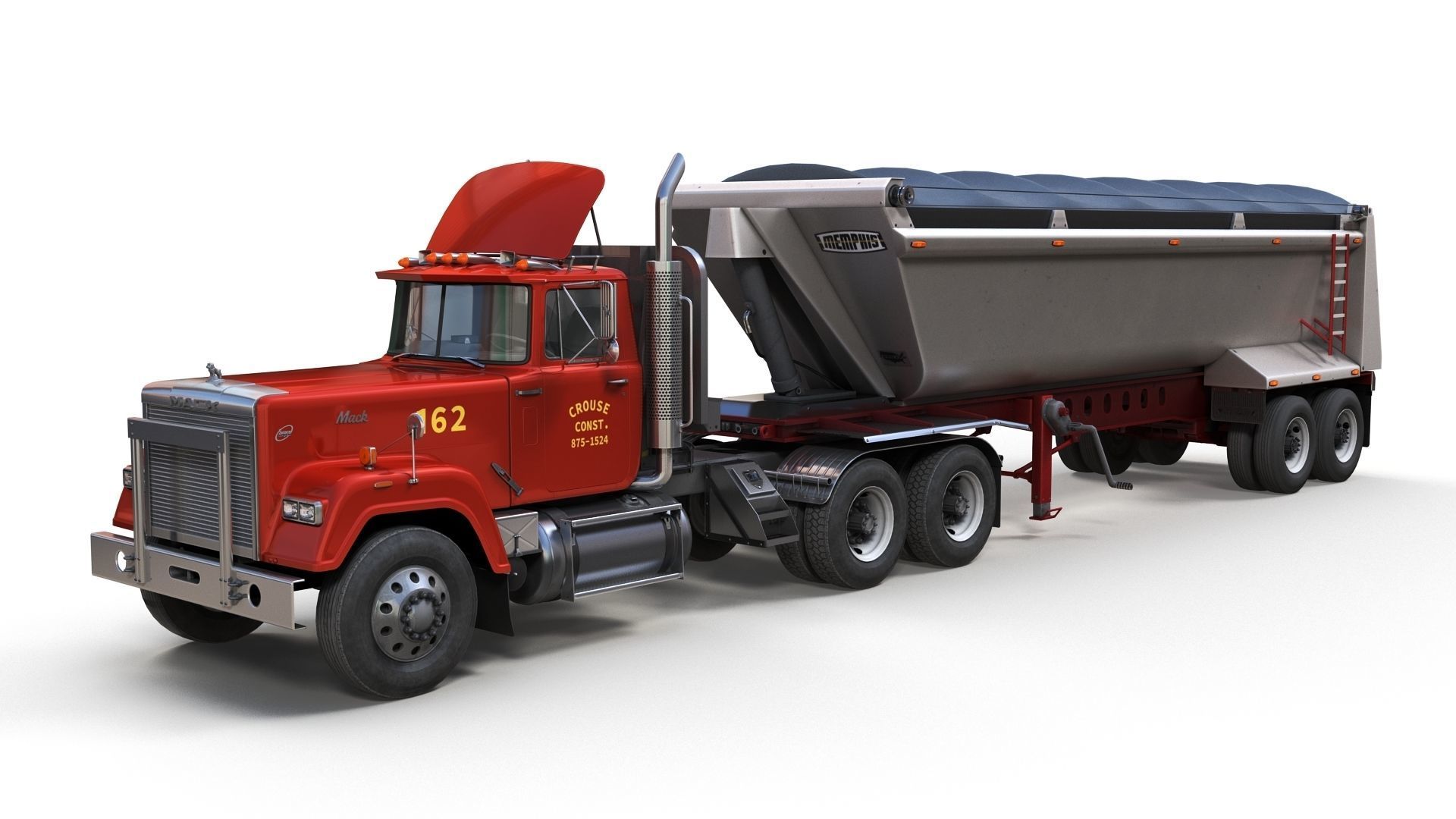 SuperLiner dump trailer truck Low-poly 3D model_1